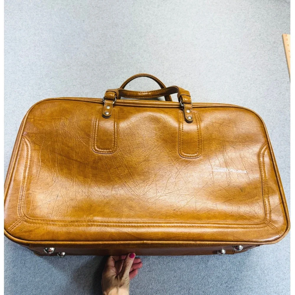 Vintage Samsonite Brown Faux Leather Carry On Luggage Travel Suitcase Retro